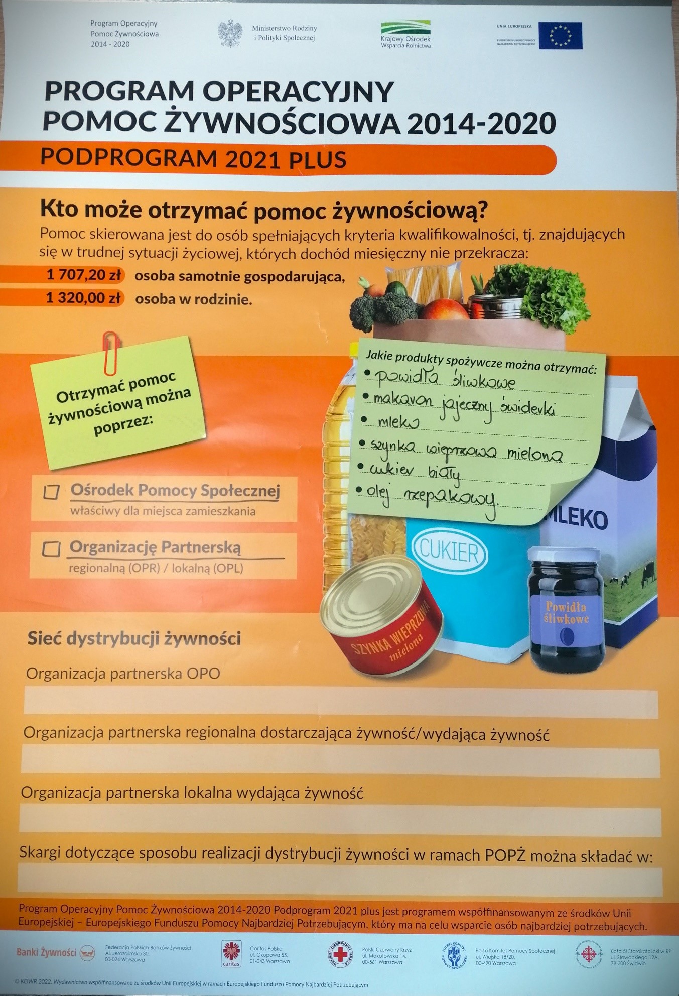 plakat programu Pomoc Żywnościowa